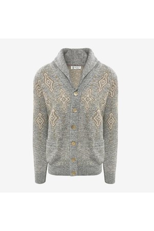 브루넬로 쿠치넬리 남성 니트 스웨터 Brunello Cucinelli Geometric Jacquard Cardigan NB25