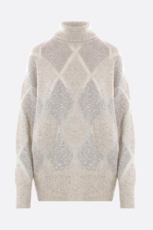 브루넬로 쿠치넬리 여성 니트 스웨터 Dazzling Argyle mohair wool turtleneck NB26