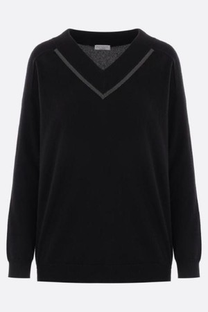 브루넬로 쿠치넬리 여성 니트 스웨터 cashmere sweater with Shiny Neckline NB26