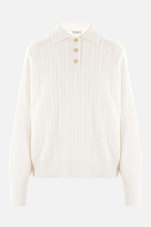 브루넬로 쿠치넬리 여성 폴로티 cashmere cable knit polo style sweater with monili NB26