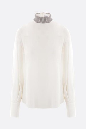 브루넬로 쿠치넬리 여성 블라우스 crepe de chine blouse with Precious Ribbed Collar NB26