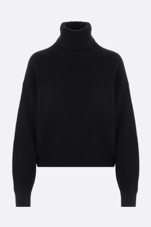 브루넬로 쿠치넬리 여성 니트 스웨터 ribbed wool cashmere and silk turtleneck with monili NB26