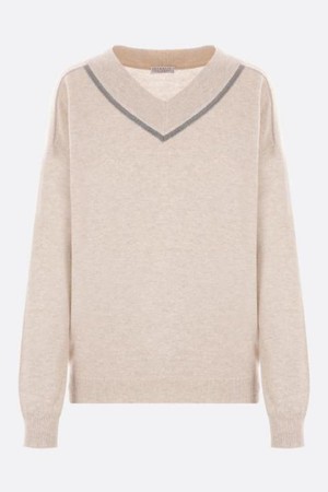 브루넬로 쿠치넬리 여성 니트 스웨터 cashmere sweater with Shiny Neckline NB26