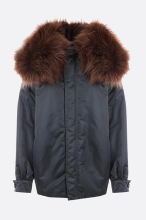 알라이아 여성 자켓 shiny nylon jacket with removable eco fur neck NB26