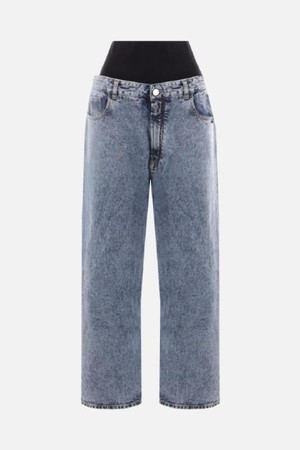 알라이아 여성 청바지 wide leg denim jeans with stretch knit waistband NB26