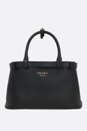 Buckle Small Grainy Leather Handbag - Black