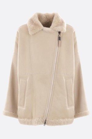 브루넬로 쿠치넬리 여성 자켓 shearling biker jacket with Shiny Zipper Pull NB26