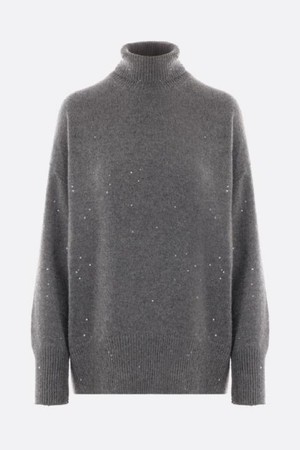 브루넬로 쿠치넬리 여성 니트 스웨터 cashmere and silk turtleneck with sequins NB26