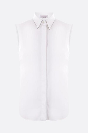 브루넬로 쿠치넬리 여성 셔츠 stretch poplin sleeveless shirt with Shiny Trim NB26