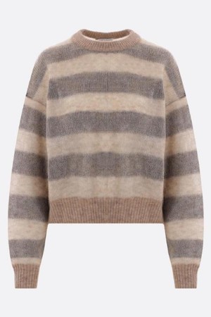 브루넬로 쿠치넬리 여성 니트 스웨터 striped mohair wool blend cropped sweater NB26