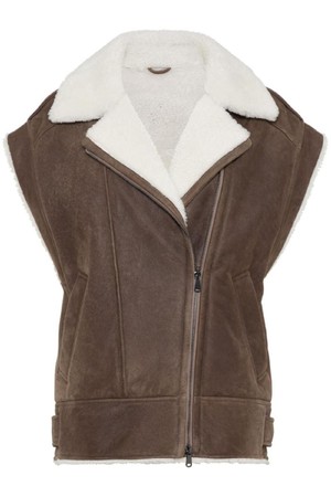 브루넬로 쿠치넬리 여성 자켓 SHEARLING SLEEVELESS BIKER JACKET NB30