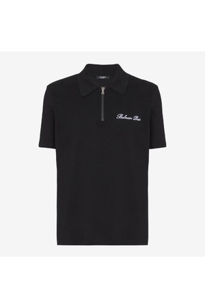 발망 남성 티셔츠 Balmain Embroidered Signature Zipped Polo Shirt NB25