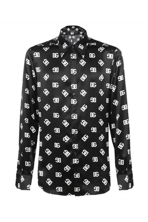 돌체앤가바나 남성 셔츠 Dolce   Gabbana G5IX8T IS1O7 DG ALL OVER LOGO PRINT SILK Shirt   Black NB24