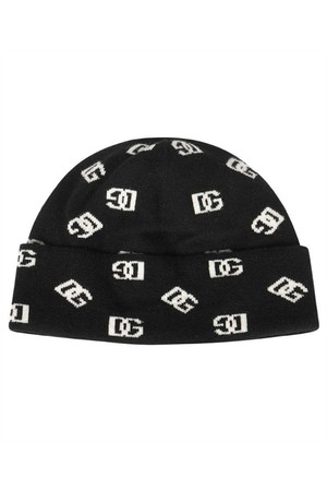 돌체앤가바나 남성 모자 Dolce   Gabbana GXM11T JEMA4 DG INTARSIA KNIT Beanie   Black NB24