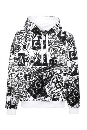 돌체앤가바나 남성 맨투맨 후드 Dolce   Gabbana G9YV5T G7FZK FLOCKED GRAFFITI PRINT Hoodie   White NB24