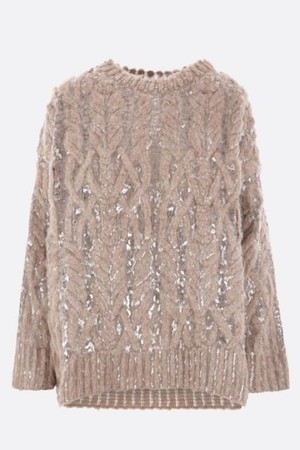 브루넬로 쿠치넬리 여성 니트 스웨터 Dazzling Mesh Embroidery alpaca and wool sweater NB26