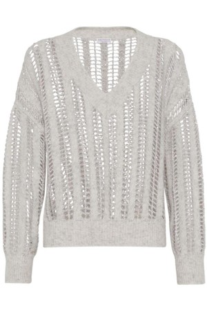 브루넬로 쿠치넬리 여성 스웨터 MOHAIR WOOL DAZZLING NET V NECK SWEATER NB30