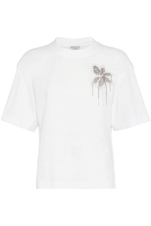 브루넬로 쿠치넬리 여성 티셔츠 COTTON T SHIRT WITH EMBROIDERY NB30