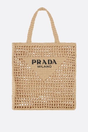 프라다 여성 토트백 logo embroidered synthetic raffia shopping bag NB26