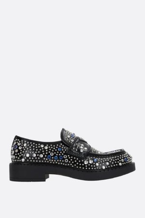 프라다 남성 로퍼 stud and crystal embellished brushed leather loafers NB26