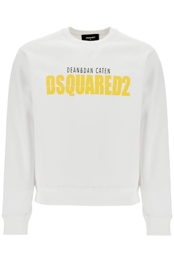 Dsquared2 - 스웨트셔츠 - 디스퀘어드2 남성 맨투맨 후드 white cotton sweatshirt with distinctive yellow logo NB02