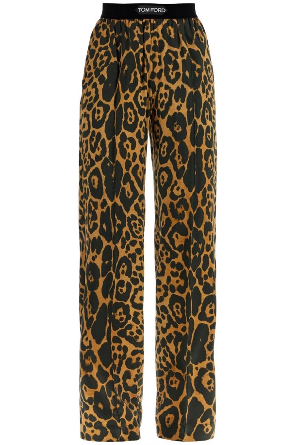 TOM FORD - 롱/미디팬츠 - 톰포드 여성 바지 wide leg leopard print silk pants in camel and black NB02