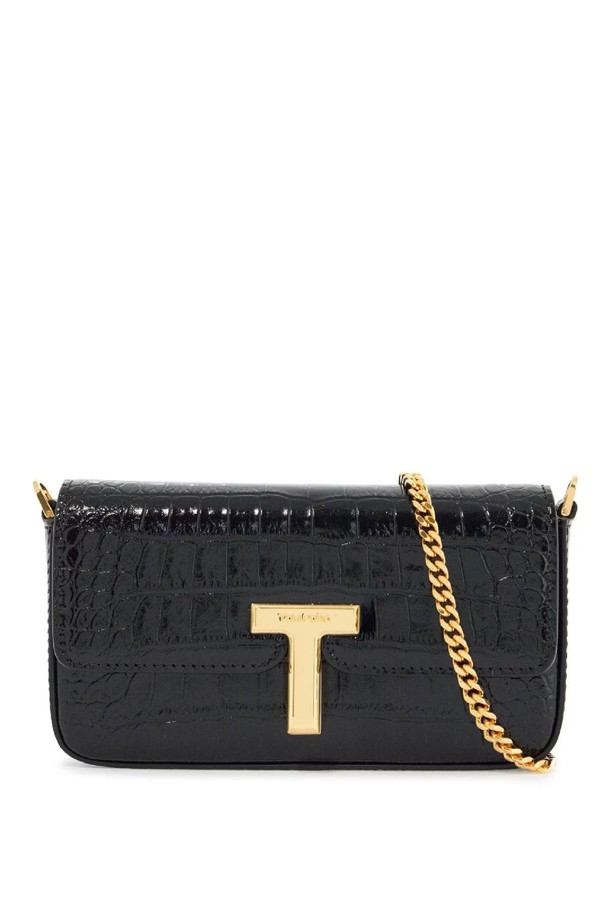 TOM FORD - 숄더백 - 톰포드 여성 숄더백 mini crossbody bag in black calf leather with crocodile effect NB02