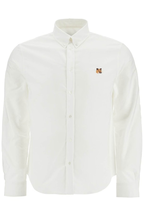 MAISON KITSUNE - 긴팔셔츠 - 메종 키츠네 남성 셔츠 mens white cotton shirt with fox embroidery NB02