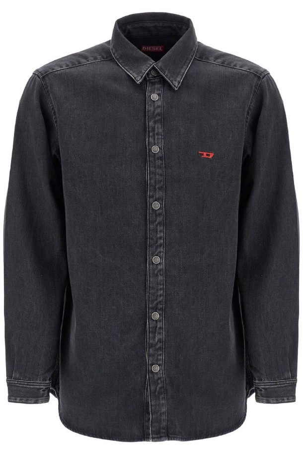 DIESEL - 긴팔셔츠 - 디젤 남성 셔츠 black denim shirt in cotton and lyocell with a faded effect NB02