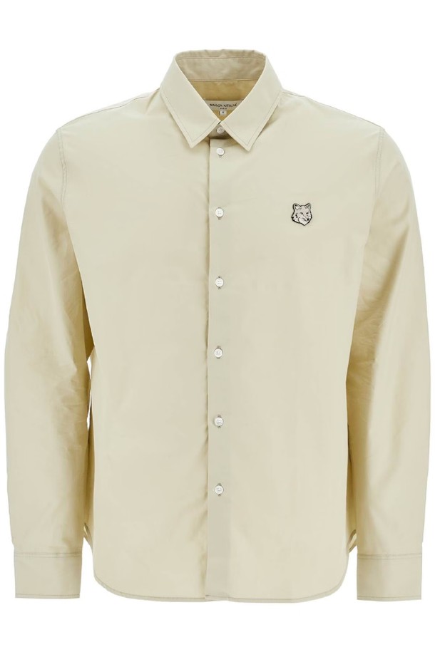 MAISON KITSUNE - 긴팔셔츠 - 메종 키츠네 남성 셔츠 light green cotton shirt with fox embroidery NB02