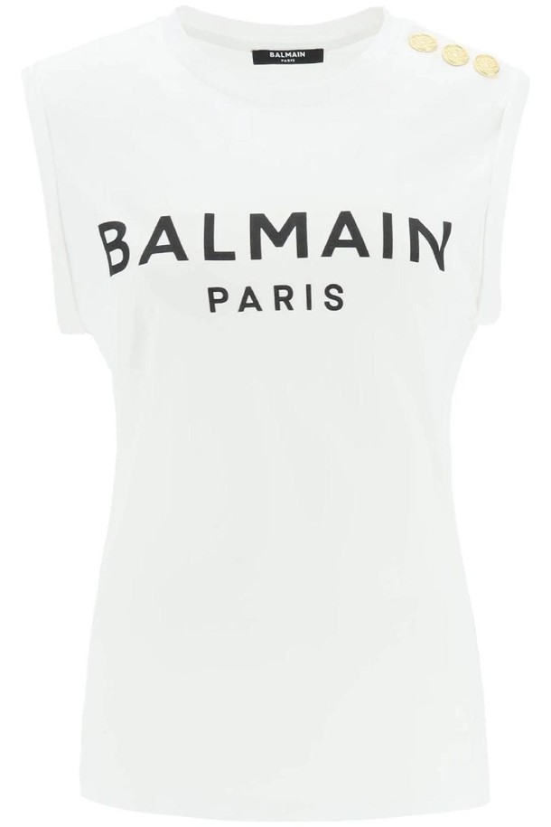 BALMAIN - 반소매 티셔츠 - 발망 여성 티셔츠 logo top with embossed buttons NB02