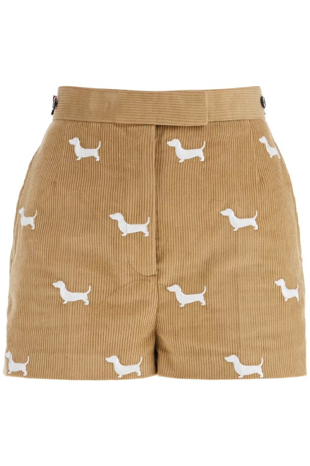 THOM BROWNE - 쇼트팬츠 - 톰브라운 여성 숏팬츠 khaki corduroy shorts with white dog pattern NB02