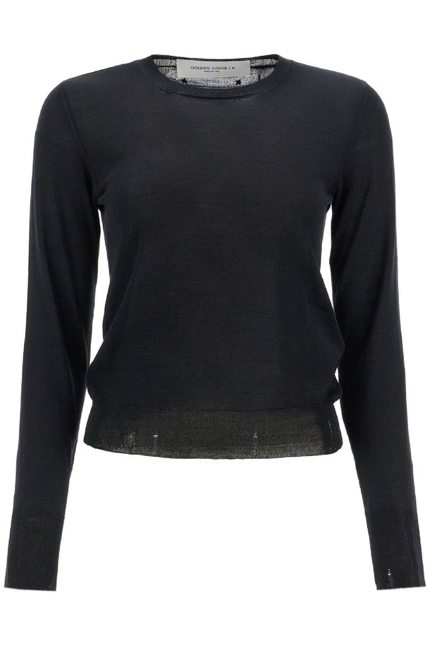 GOLDEN GOOSE  - 스웨터 - 골든구스 여성 스웨터 black merino wool sweater with golden applications for women NB02