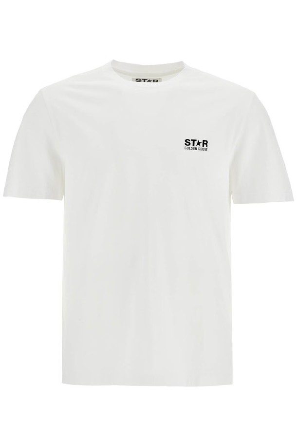 GOLDEN GOOSE  - 반팔티셔츠 - 골든구스 남성 티셔츠 white cotton mens t shirt with large black star NB02