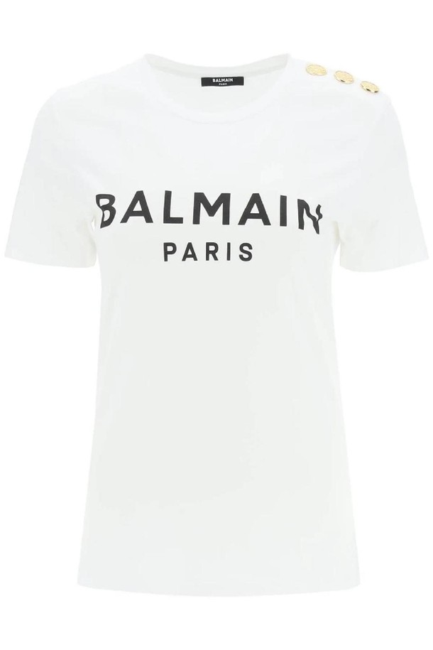 BALMAIN - 반소매 티셔츠 - 발망 여성 티셔츠 logo t shirt with buttons NB02