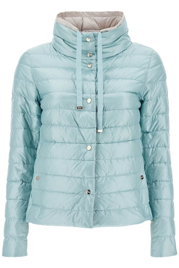 HERNO - 점퍼 - 에르노 여성 패딩 short puffer jacket in ice blue nylon with metal buttons NB02