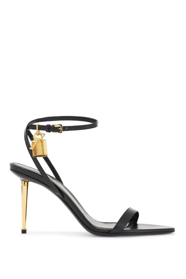 TOM FORD - 샌들 - 톰포드 여성 샌들 black goat leather sandals with 10 cm stiletto heel and ankle strap NB02