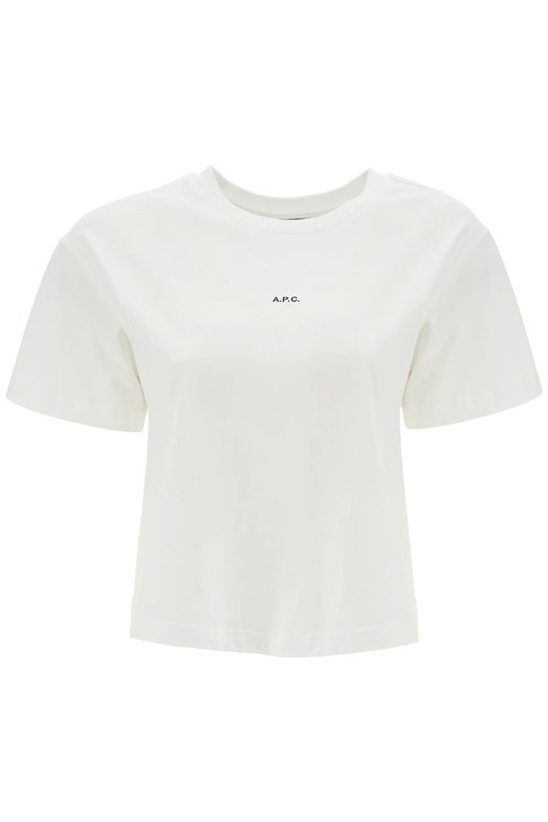 A.P.C. - 반소매 티셔츠 - 아페쎄 여성 티셔츠 womens organic cotton white boxy cropped t shirt with micro embroidered logo gots NB02