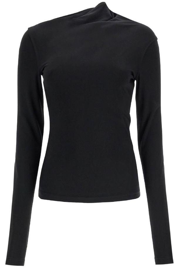 TOTEME - 반소매 티셔츠 - 토템 여성 티셔츠 black draped jersey top with long sleeves and wide neck slim fit NB02