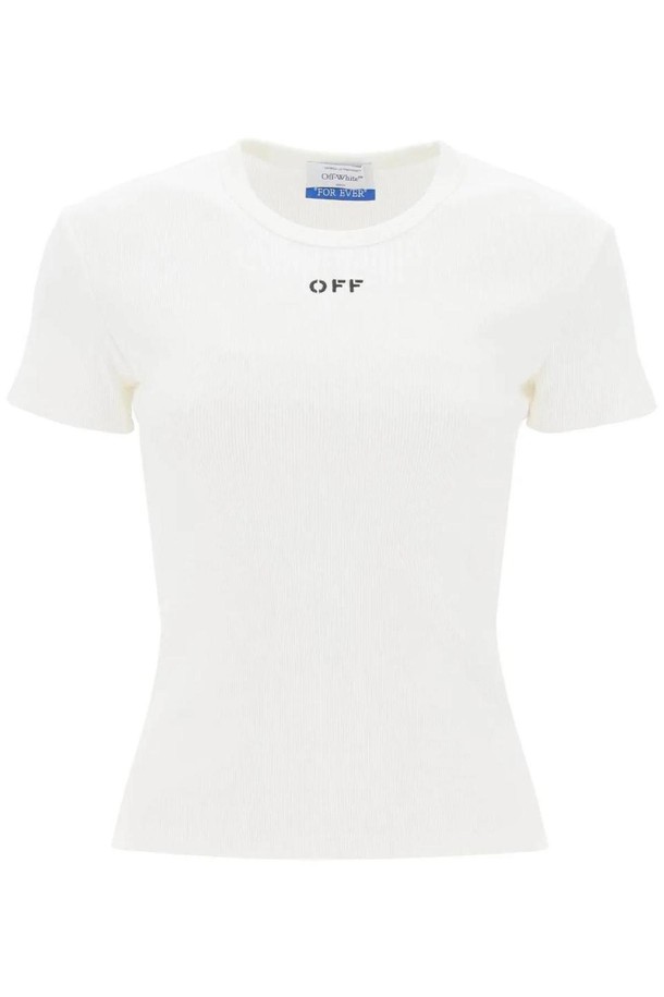 OFF-WHITE - 반소매 티셔츠 - 오프화이트 여성 티셔츠 ribbed t shirt with off embroidery NB02