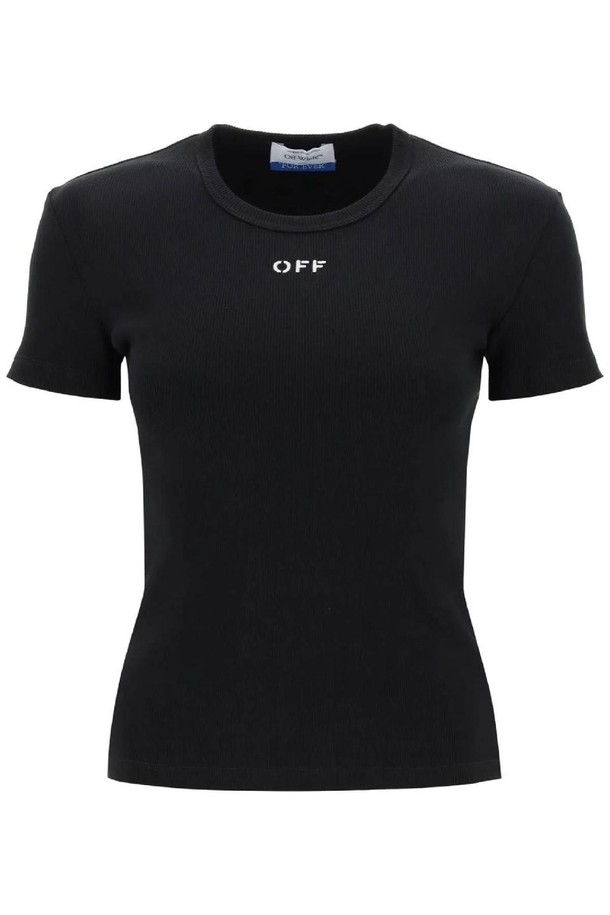 OFF-WHITE - 반소매 티셔츠 - 오프화이트 여성 티셔츠 ribbed t shirt with off embroidery NB02