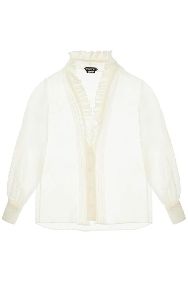 TOM FORD - 셔츠 - 톰포드 여성 셔츠 블라우스 cream silk shirt with ruffled collar and mother of pearl buttons NB02