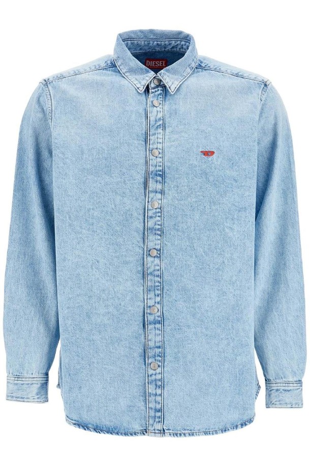 DIESEL - 긴팔셔츠 - 디젤 남성 셔츠 light blue denim shirt with logo on chest NB02