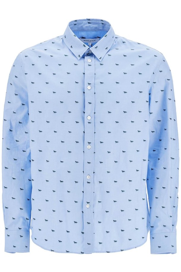 MAISON KITSUNE - 긴팔셔츠 - 메종 키츠네 남성 셔츠 light blue casual cotton shirt with print NB02