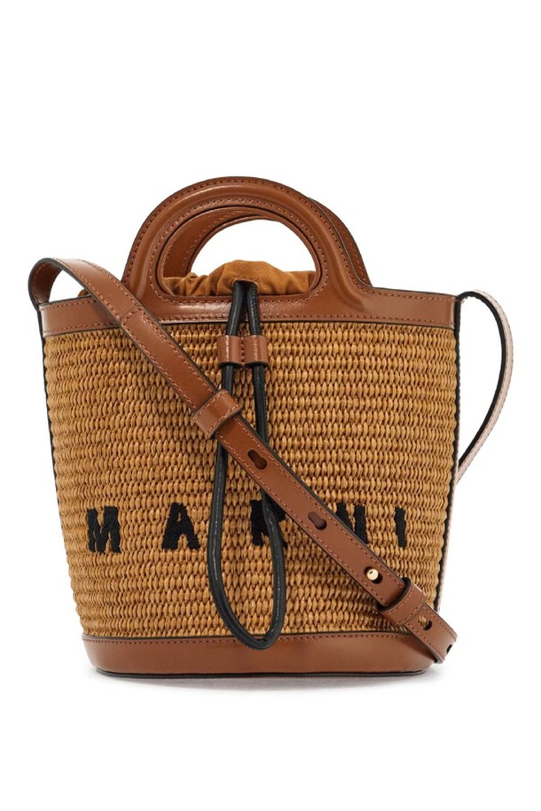 MARNI - 토트백 - 마르니 여성 핸드백 light brown woven fabric and leather bag with circular handles NB02