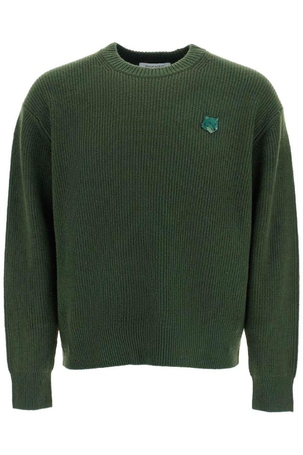 MAISON KITSUNE - 스웨터 - 메종 키츠네 남성 스웨터 ranger green wool and viscose sweater with fox patch NB02