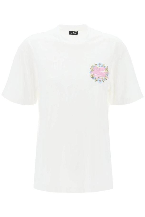 ETRO - 반소매 티셔츠 - 에트로 여성 티셔츠 floral pegasus embroidered t shirt NB02