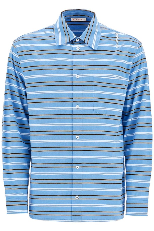 MARNI - 반팔티셔츠 - 마르니 남성 폴로티 light blue cotton turtleneck polo with horizontal stripes NB02