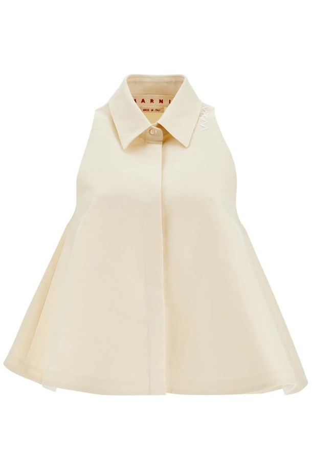 MARNI - 셔츠 - 마르니 여성 셔츠 블라우스 ivory cotton womens shirt with embroidered logo NB02