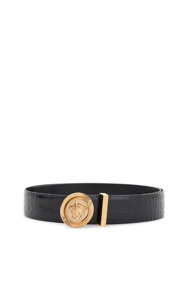 VERSACE - 벨트 - 베르사체 남성 벨트 black embossed crocodile calfskin belt with rhinestones 40mm NB02